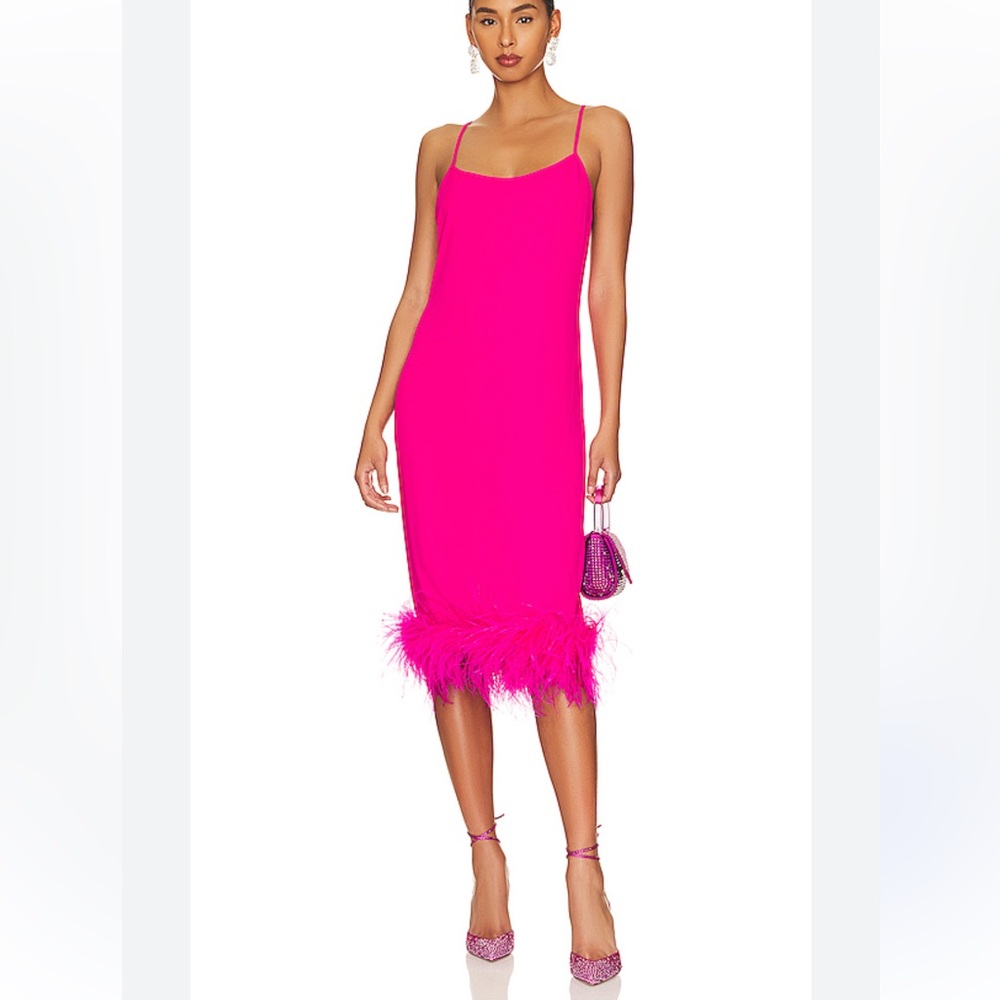 Amanda Uprichard Marianna Midi Dress in Hot Pink Size Medium.